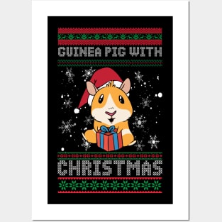 Ugly Christmas Guinea Pig present Funny Santa Pajama Posters and Art